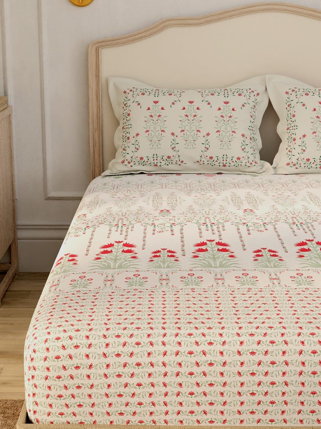 Portico New York Shalimar 164 TC 100% Cotton Red 1 Super King Bedsheet with 2 Pillow Covers